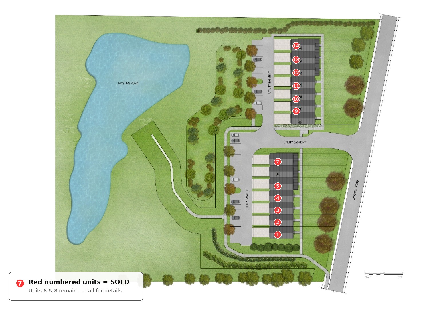 Avondale Walk site plan — 14 townhomes in two buildings of 7 off Schadle Road, Perkasie PA